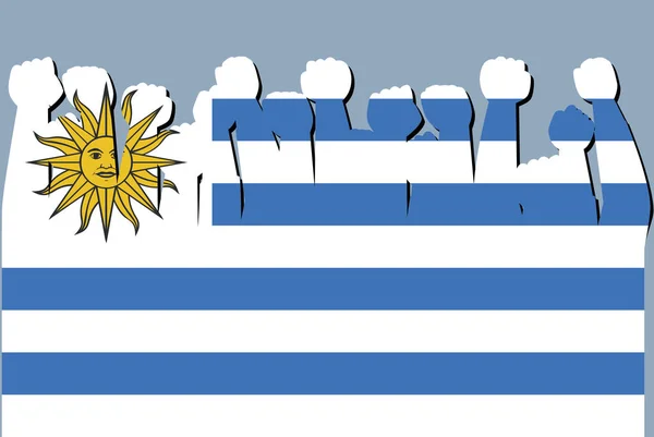 Bandera Uruguay Con Vector Manos Protesta Levantado Logotipo Bandera País — Vector de stock