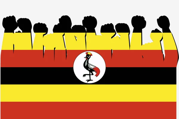 Uganda Flagge Mit Erhobenen Protesthänden Länderflaggen Logo Ugandisches Protestkonzept — Stockvektor