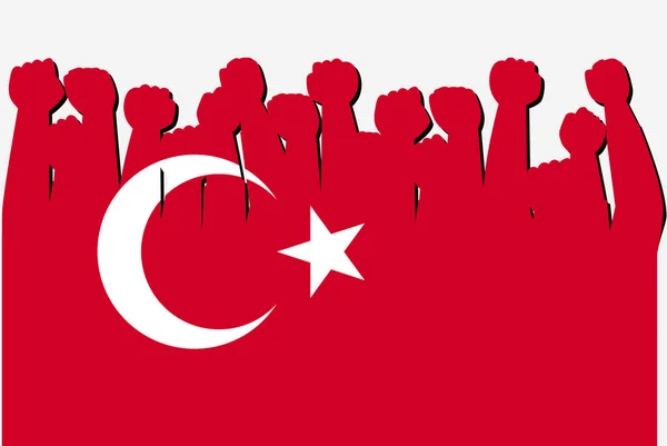 Bandeira Turquia Com Vetor Mãos Protesto Levantado Logotipo Bandeira País — Vetor de Stock