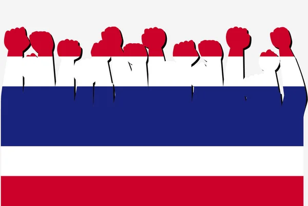 Drapeau Thaïlande Avec Les Mains Protestation Levées Vecteur Logo Drapeau — Image vectorielle