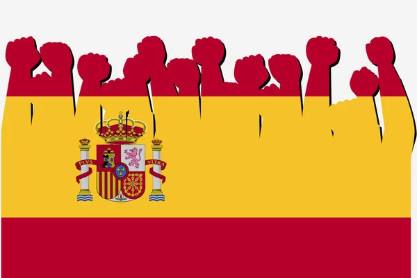 Spanya Bayrağı Yükseltilmiş Protesto Elleri Vektörü Ülke Bayrağı Logosu Spanya — Stok Vektör