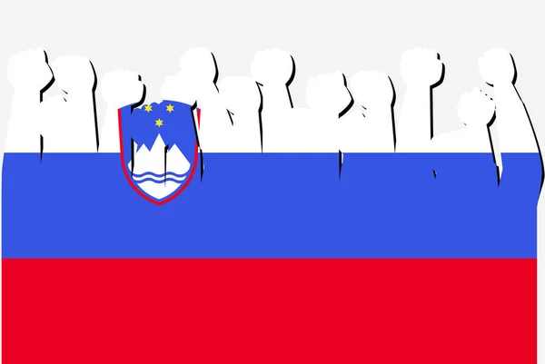 Eslovénia Bandeira Protesto Com Vetor Levantado Mãos Protesto Logotipo Bandeira —  Vetores de Stock