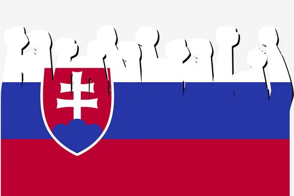 Slovacchia Bandiera Con Alzate Mani Protesta Vettore Paese Bandiera Logo — Vettoriale Stock