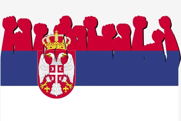 Flaga Serbii Podniesionym Wektorem Rąk Protestu Logo Flagi Kraju Koncepcja — Wektor stockowy