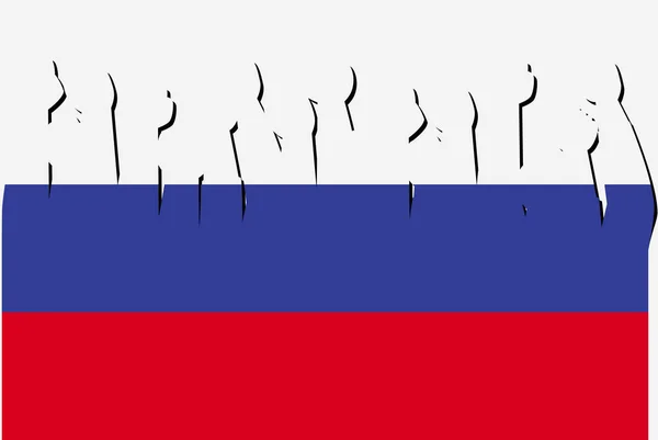 Drapeau Russie Avec Des Mains Protestation Élevées Vecteur Logo Drapeau — Image vectorielle