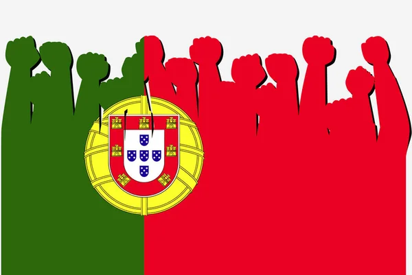 Portugal Flagga Med Upphöjd Protest Händer Vektor Land Flagga Logotyp — Stock vektor