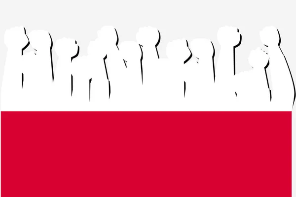 Polen Flagge Mit Erhobenen Protest Händen Länderflaggen Logo Polen Protest — Stockvektor