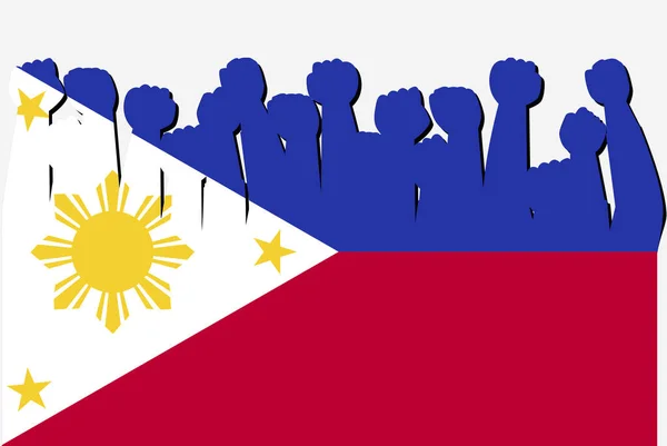 Филиппинский Флаг Поднятыми Руками Протеста Вектор Логотип Страны Филиппины Протестующие — стоковый вектор