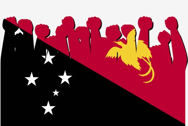 Papua Nueva Guinea Bandera Con Las Manos Alto Vector Protesta — Vector de stock