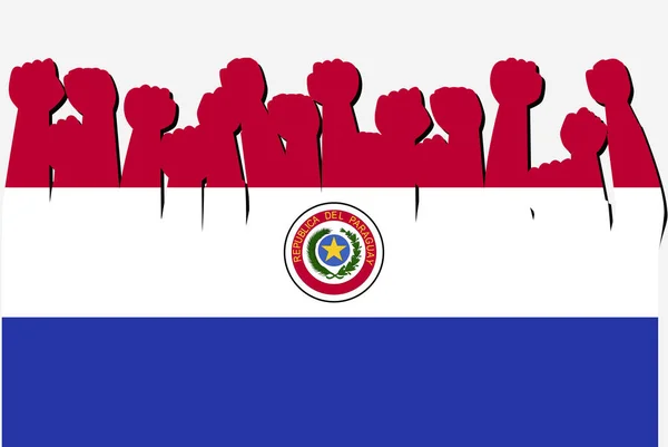 Bandera Paraguay Con Vector Manos Protesta Levantado Logotipo Bandera País — Archivo Imágenes Vectoriales