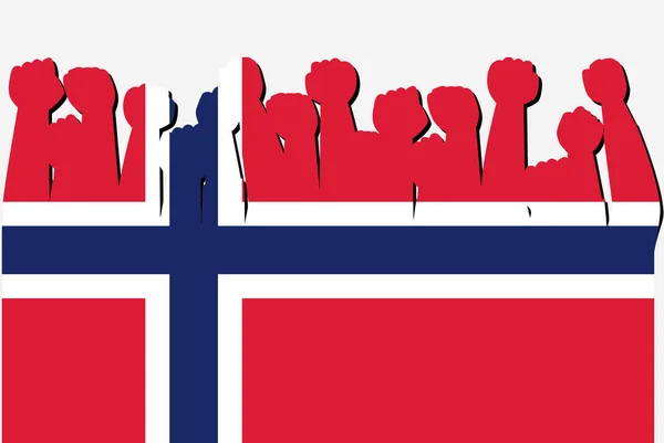 Σημαία Νορβηγίας Υψωμένα Χέρια Διαμαρτυρίας Διάνυσμα Λογότυπο Σημαίας Χώρας Νορβηγία — Διανυσματικό Αρχείο