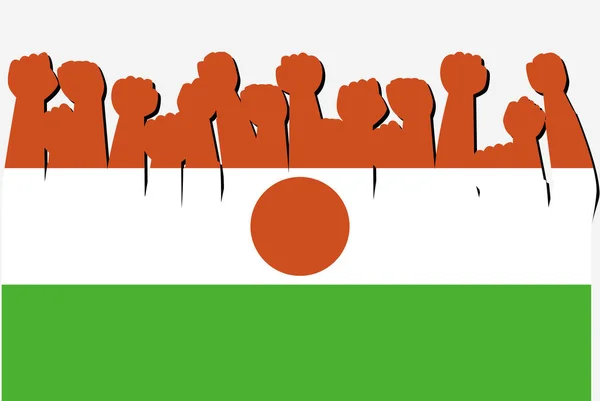 Флаг Нигера Поднятыми Руками Протеста Вектор Логотип Страны Нигер Протестующей — стоковый вектор