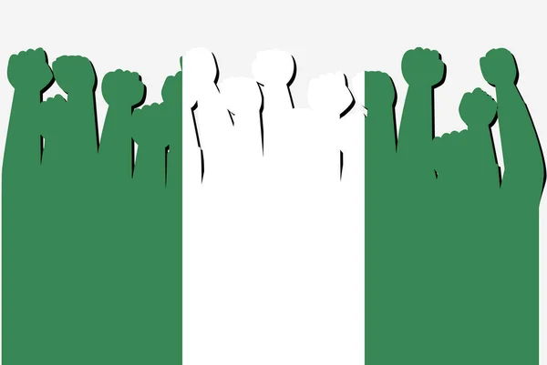 Bandeira Nigéria Com Vetor Mãos Protesto Levantado Logotipo Bandeira País —  Vetores de Stock
