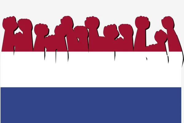 Bandeira Holanda Com Vetor Mãos Protesto Levantado Logotipo Bandeira País — Vetor de Stock
