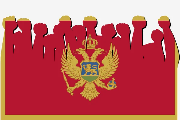 Флаг Черногории Поднятыми Руками Протеста Вектор Логотип Страны Черногорский Протестный — стоковый вектор