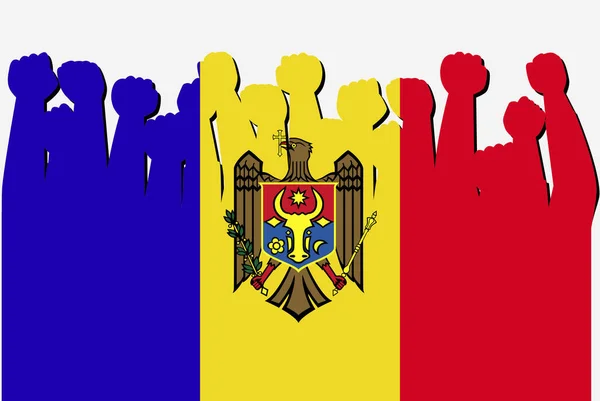 Bandeira Moldávia Com Vetor Mãos Protesto Levantado Logotipo Bandeira País — Vetor de Stock