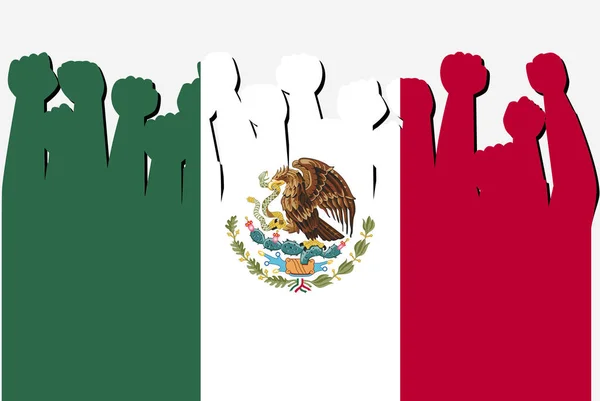 Mexiko Flagga Med Upp Protest Händer Vektor Land Flagga Logotyp — Stock vektor