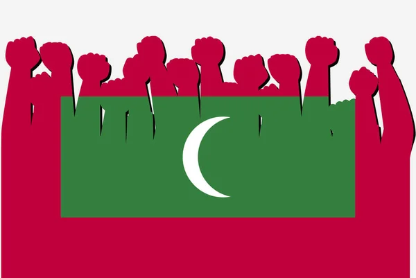 Malediven Flagge Mit Erhobenen Protesthänden Länderflaggen Logo Malediven Protestkonzept — Stockvektor