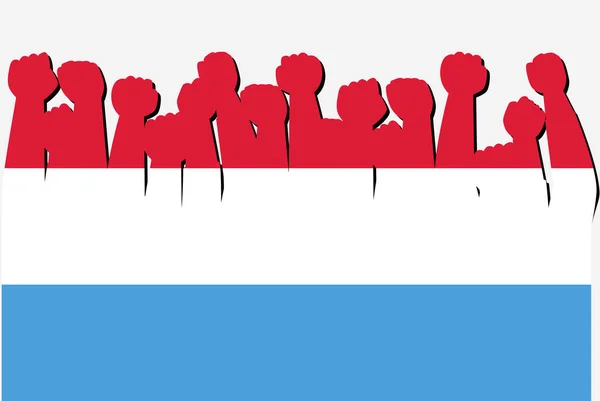 Bandera Luxemburgo Con Las Manos Levantadas Vector Protesta Logotipo Bandera — Vector de stock
