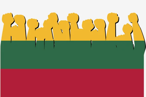 Litouwen Vlag Met Opgeheven Protest Handen Vector Land Vlag Logo — Stockvector