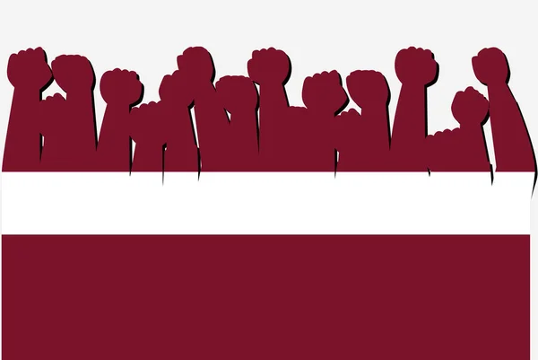 Lettland Flagge Mit Erhobenen Protesthänden Länderflaggen Logo Lettland Protestkonzept — Stockvektor