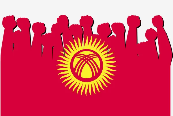 Bandeira Quirguistão Com Vetor Mãos Protesto Levantado Logotipo Bandeira País —  Vetores de Stock