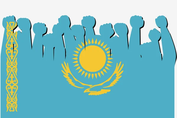 Kasachstan Flagge Mit Erhobenen Protesthänden Länderflaggen Logo Kasachstan Protestkonzept — Stockvektor