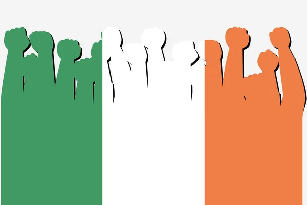 Irlanda Bandiera Protesta Con Alzate Mani Protesta Vettore Bandiera Nazionale — Vettoriale Stock