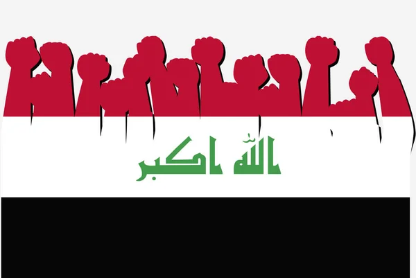 Irak Vlag Met Opgeheven Protest Handen Vector Land Vlag Logo — Stockvector