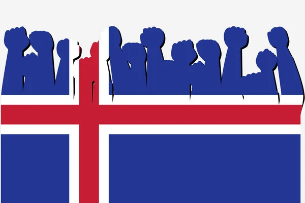 Flaga Islandii Podniesionym Wektorem Rąk Protestu Logo Flagi Kraju Koncepcja — Wektor stockowy