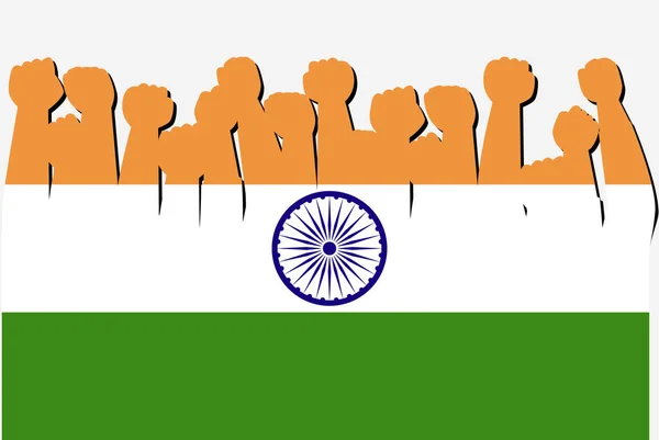 抗議の手ベクトルを上げるインドの旗 国旗ロゴ インドの抗議の概念 — ストックベクタ