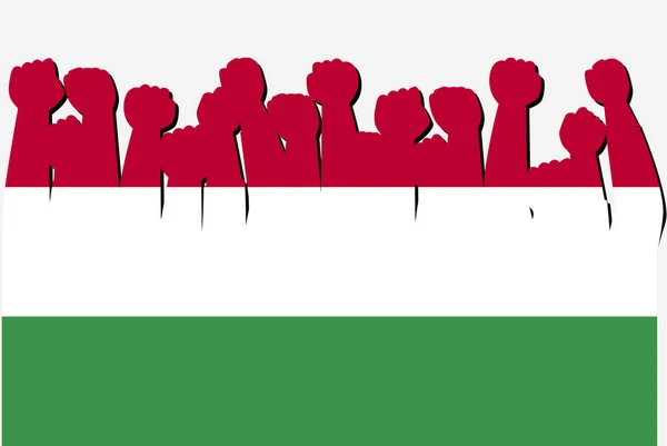 Ungern Flagga Med Upphöjd Protest Händer Vektor Land Flagga Logotyp — Stock vektor