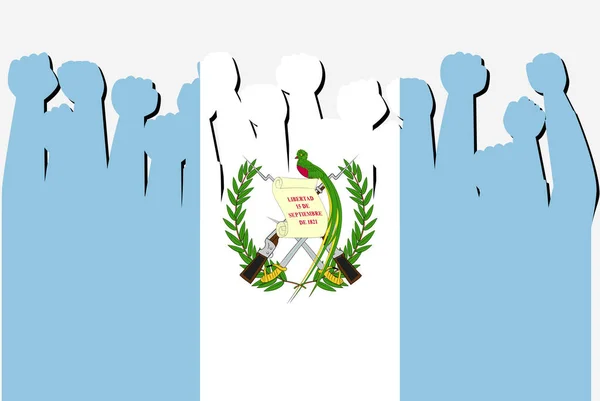 Drapeau Guatemala Avec Mains Protestation Soulevées Vecteur Logo Drapeau Pays — Image vectorielle