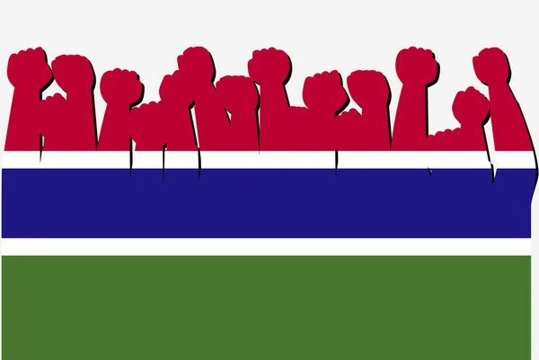 Bandeira Gâmbia Com Vetor Mãos Protesto Levantado Logotipo Bandeira País — Vetor de Stock