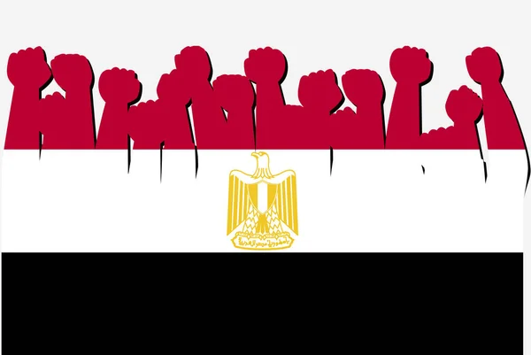 Egitto Bandiera Con Alzato Vettore Mani Protesta Paese Bandiera Logo — Vettoriale Stock