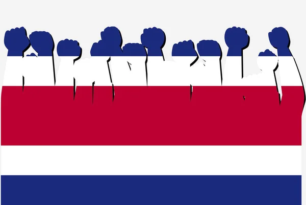 Bandera Costa Rica Con Vector Manos Protesta Levantado Logotipo Bandera — Archivo Imágenes Vectoriales