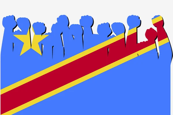 Демократична Республіка Конго Прапор Демократичної Республіки Піднятим Протестом Руки Вектор — стоковий вектор