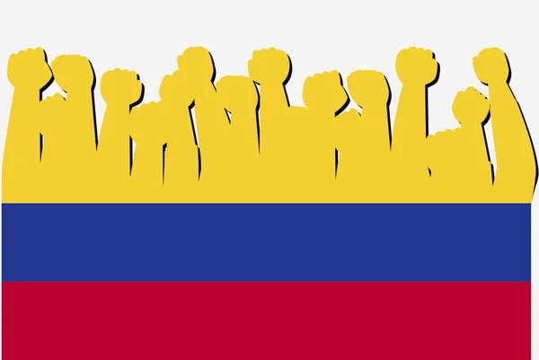 Kolumbien Flagge Mit Erhobenen Protest Hände Vektor Land Flagge Logo — Stockvektor