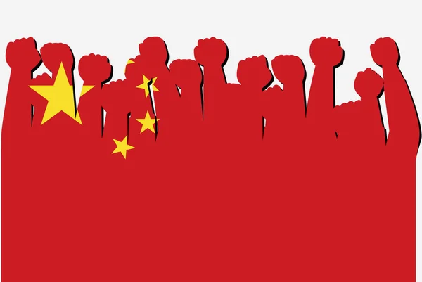Bandeira China Com Vetor Mãos Protesto Levantado Logotipo Bandeira País — Vetor de Stock