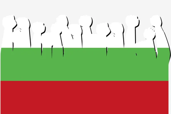 Флаг Болгарии Поднятыми Руками Протестующих Вектор Логотип Страны Болгария Протестующая — стоковый вектор