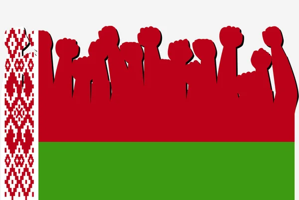 Vitryssland Flagga Med Upphöjd Protest Händer Vektor Land Flagga Logotyp — Stock vektor
