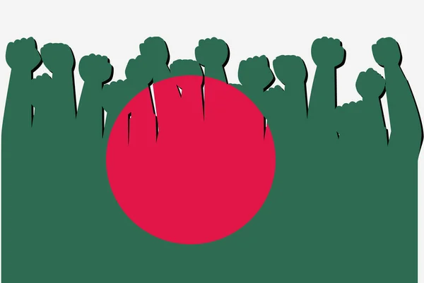 Bangladesh Vlag Met Opgeheven Protest Handen Vector Land Vlag Logo — Stockvector
