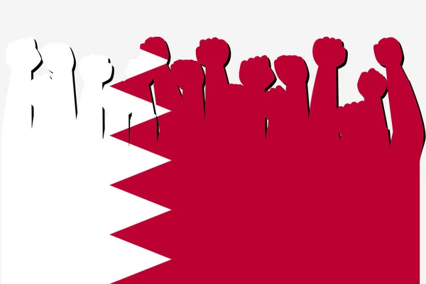 Bandera Bahréin Con Vector Manos Protesta Levantado Logotipo Bandera País — Archivo Imágenes Vectoriales