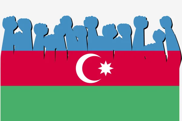 Aserbaidschanische Flagge Mit Erhobenen Protesthänden Länderflaggen Logo Aserbaidschans Protestkonzept — Stockvektor