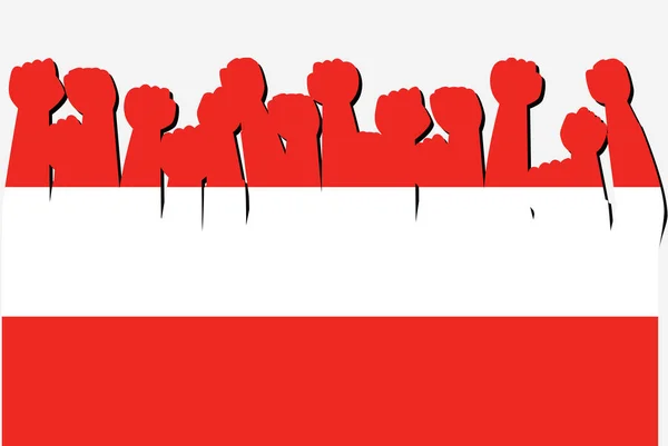 Oostenrijk Vlag Met Opgeheven Protest Handen Vector Land Vlag Logo — Stockvector