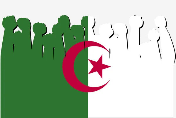 Bandeira Argélia Com Vetor Levantado Mãos Protesto Logotipo Bandeira País — Vetor de Stock
