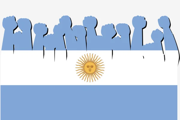 Argentina Vlajka Zvednutými Protestními Rukama Vektor Logo Země Vlajky Argentina — Stockový vektor