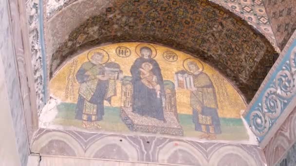 Ayasofya Camii Olarak Bilinen Ayasofya Duvarında Meryem Ana Mozaiği Stanbul — Stok video