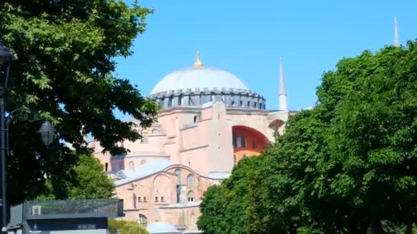 Hagia Sophia Minareter Och Kupol Utsikt Mellan Träd Känd Som — Stockvideo