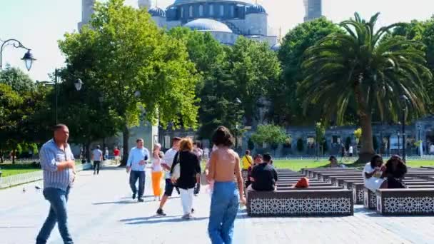 Блакитна Мечеть Стамбул Туреччина Люди Площі Синьої Мечеті Подорожі Міська — стокове відео